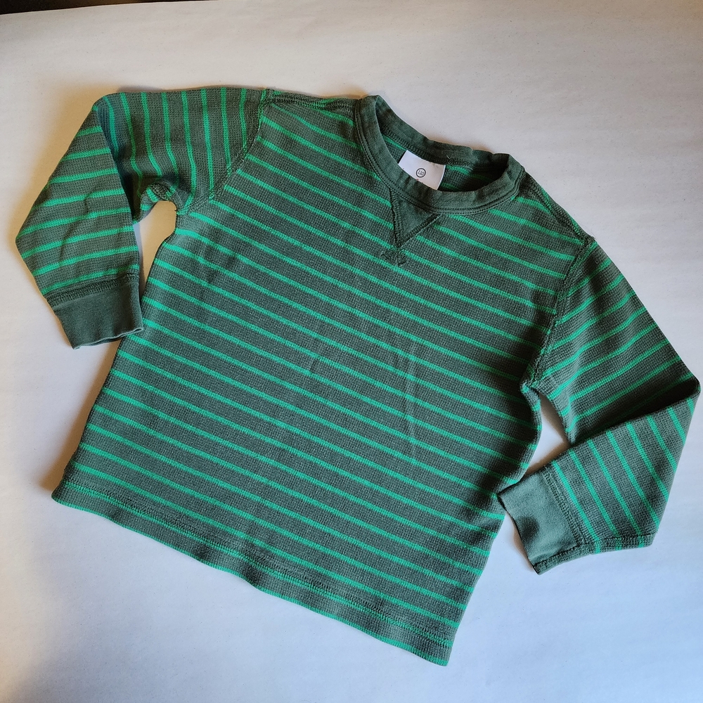 Hanna Andersson Green Striped Thermal Long Sleeve Shirt